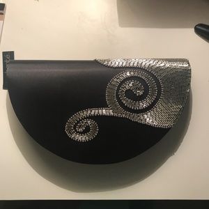 New Satin Black Silver Beaded Handbag & strap